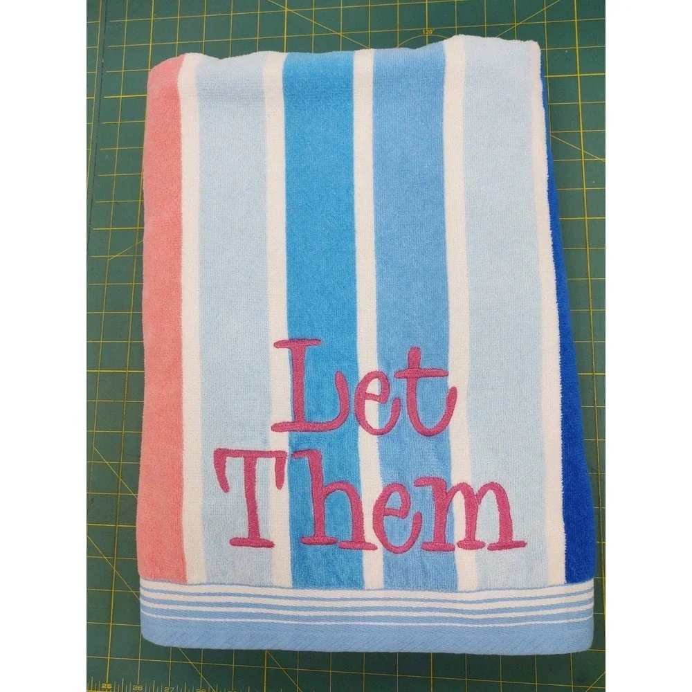 LET THEM Beach Towel Size 68 X 34 Hanging Loop Stripes Absorbant
